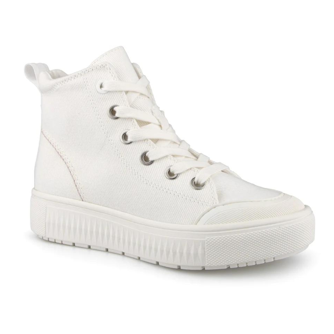CHAUSSURE URBAINE ALBERTO OWEN POUR FEMME couleur blanc, le soulier est entièrement blanc, semelle, lacet, corps, le soulier est à la hauteur de la cheville