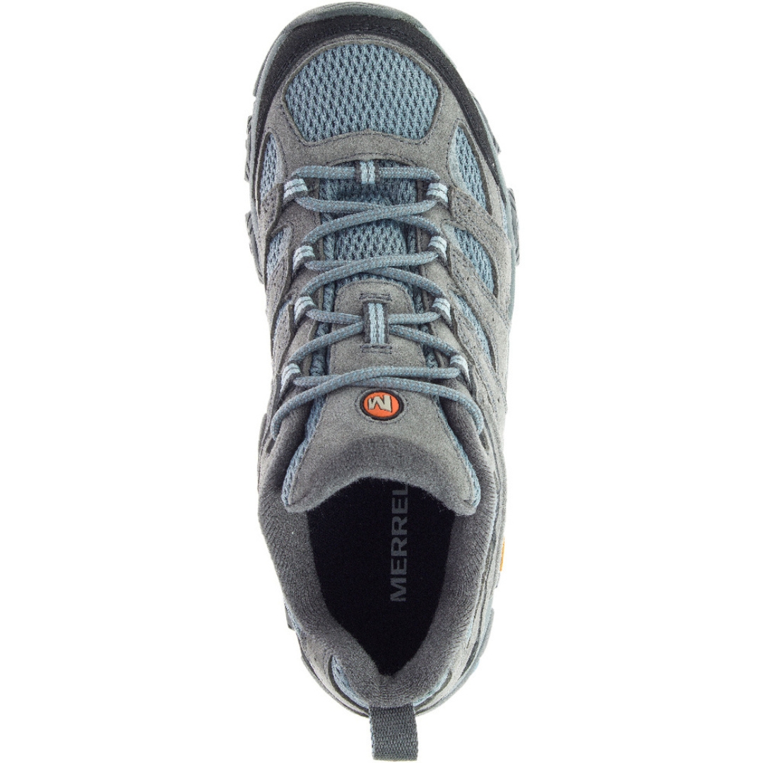 CHAUSSURE DE RANDONNÉE MERRELL MOAB 3 POUR FEMME couleur altitude vue de la chaussure droite de couleur bleue pale et grise du dessus