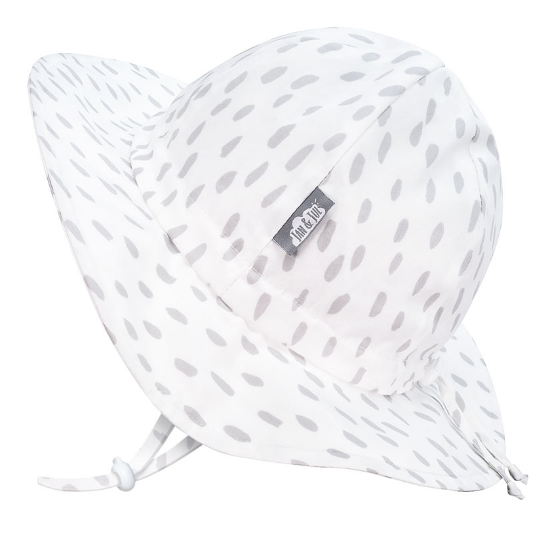 CHAPEAU DE SOLEIL JAN & JUL FLOPPY EN COTON POUR ENFANT COULEUR SPRING SHOWERS VU DU CHAPEAU BLANC AVEC IMPRIMÉ GRIS