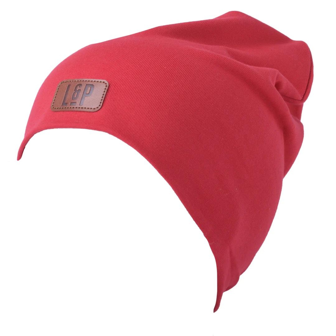 TUQUE EN COTTON L & P BOSTON V22 POUR ENFANT couleur rouge vu de la tuque rouge de profil avant gauche