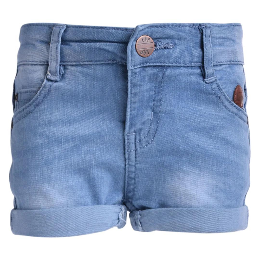 PANTALON SEMI-COURT L & P DENIM WALKSHORTS POUR ENFANT couleur denim pale vu du short bleu denim pale de face