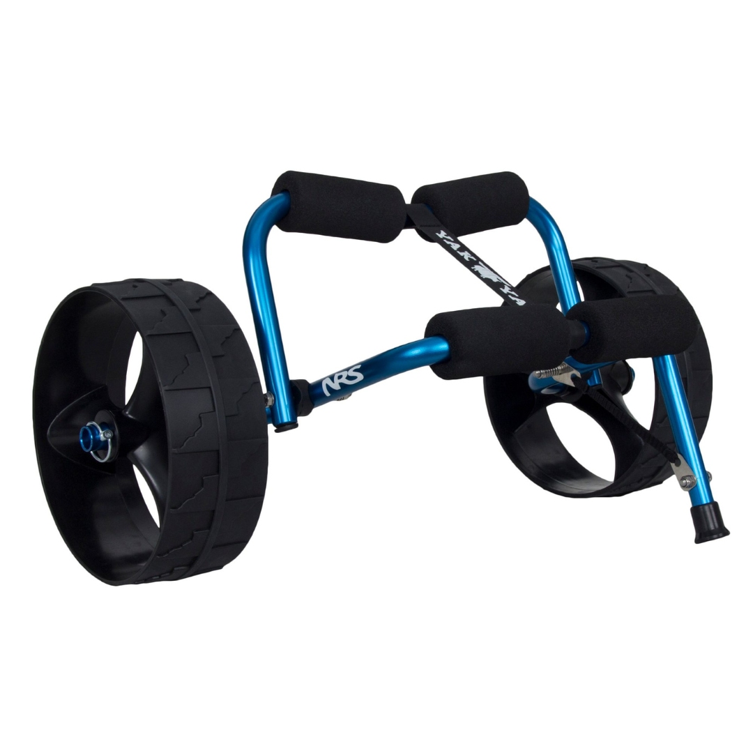 CHARIOT DE TRANSPORT NRS YAK YAK POUR BATEAU vu de profil avant droit du chariot bleu et noir