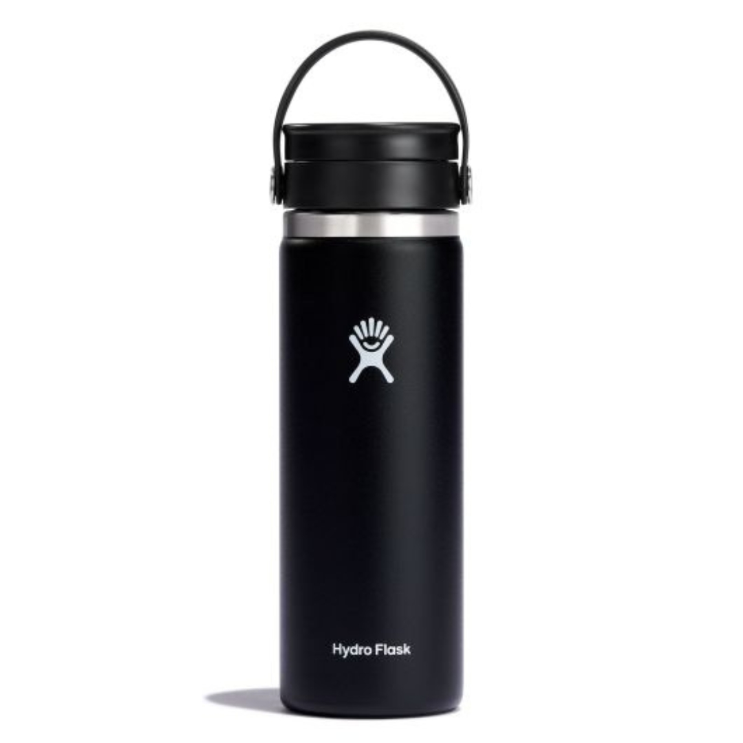 BOUTEILLE ISOTHERME À CAFÉ HYDRO FLASK AVEC COUVERCLE FLEX SIP 20 OZ couleur black vue de la bouteille noire de face