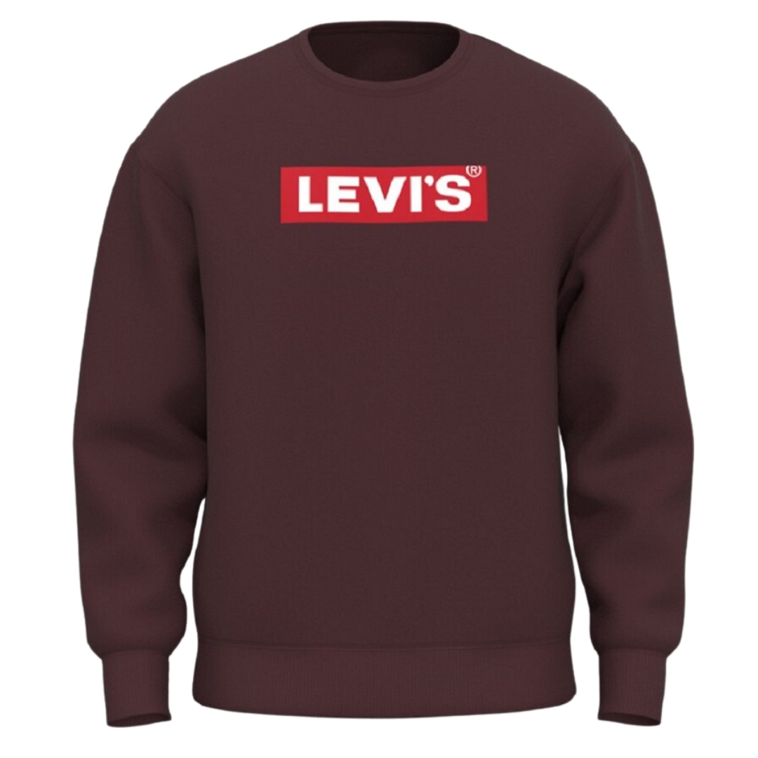 CHANDAIL À MANCHES LONGUES LEVI'S RELAXED GRAPHIC CREW POUR HOMME couleur 0209-SSNL CORE BOXTAB DECADENT CHOCOLATE vu du chandail manches longues rouge brique de face