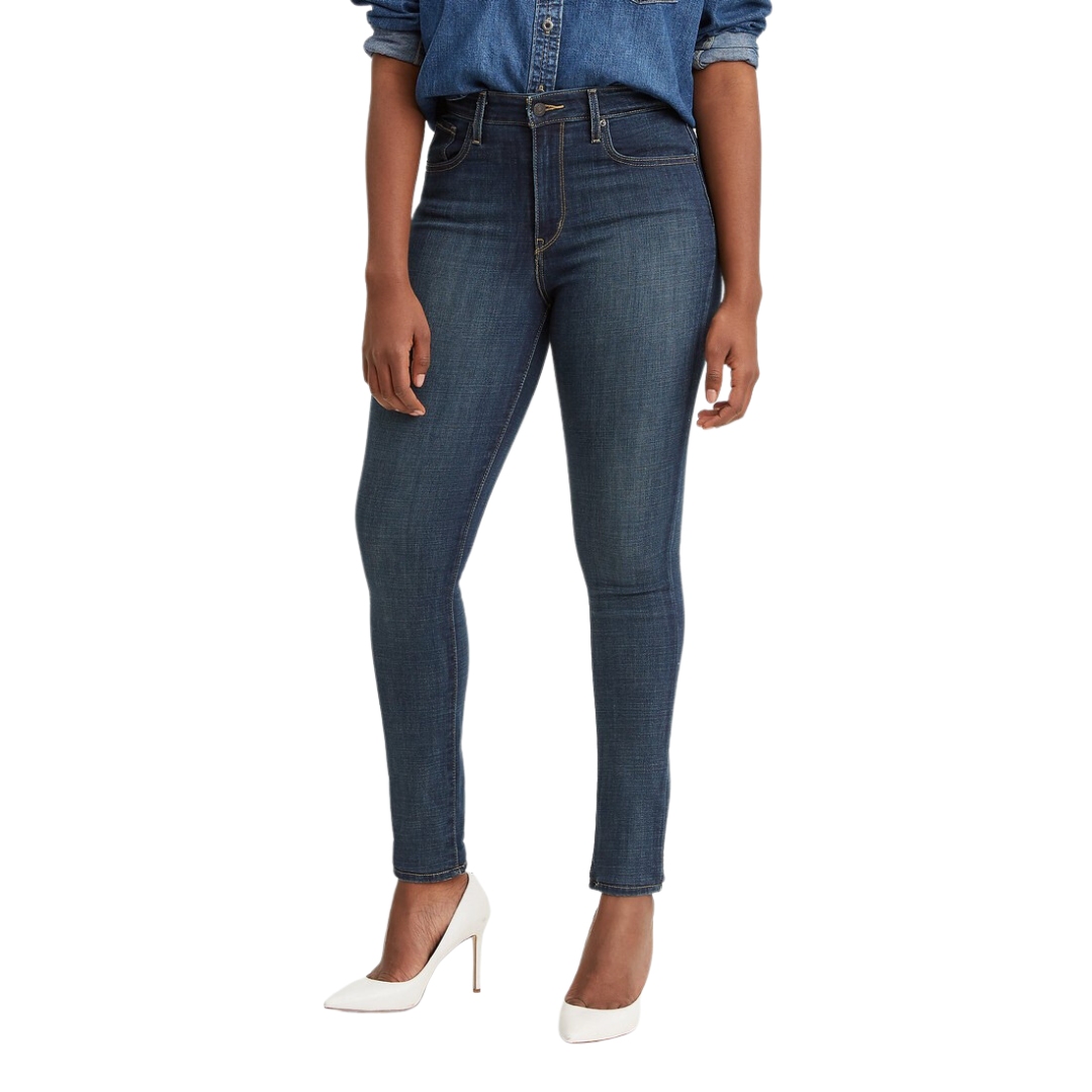 JEAN LEVI'S 721 HIGH RISE SKINNY POUR FEMME couleur 0047 BLUE STORY vu du jean bleu foncé délavé porté par une femme vue de face