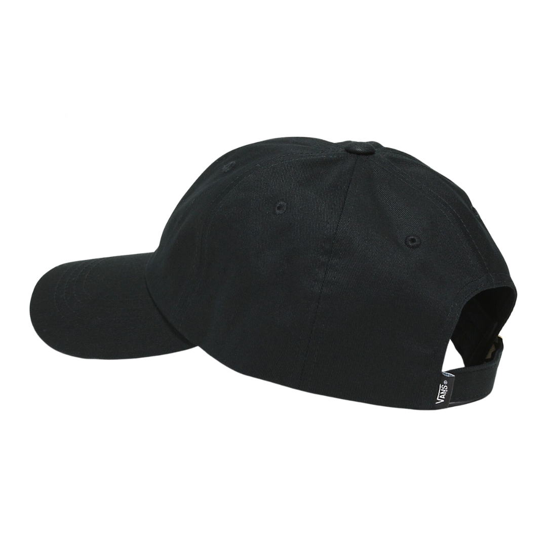 CASQUETTE VANS CURVED BILL JOCKEY POUR ADULTE couleur BLK-BLACK vue de la casquette noire à broderie blanchede profil arrière gauche
