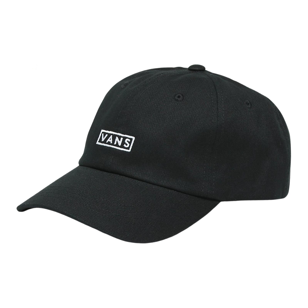 CASQUETTE VANS CURVED BILL JOCKEY POUR ADULTE couleur BLK-BLACK vue de la casquette noire à broderie blanche vue de profil avant gauche