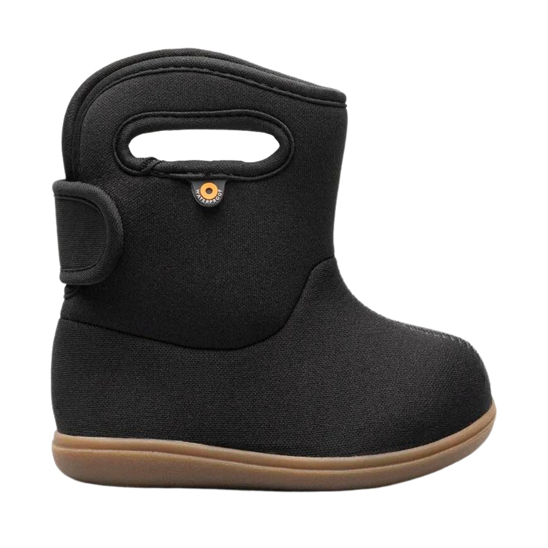 BOTTE ISOLÉE BOGS BABY BOGS II SOLID POUR ENFANT (4 À 10) couleur 009-black multi vu de la botte droite noire avec la semelle gum de profil droit