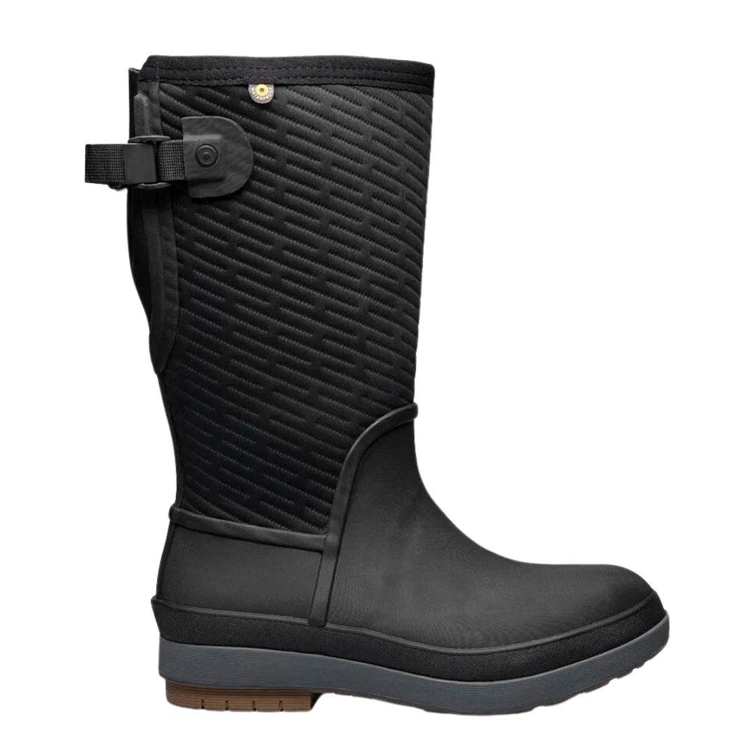 BOTTE DE PLUIE BOGS CRANDALL TALL AJUSTABLE AU MOLlET POUR FEMME couleur 001-black vue de la botte droite de couleur noire de profil droit