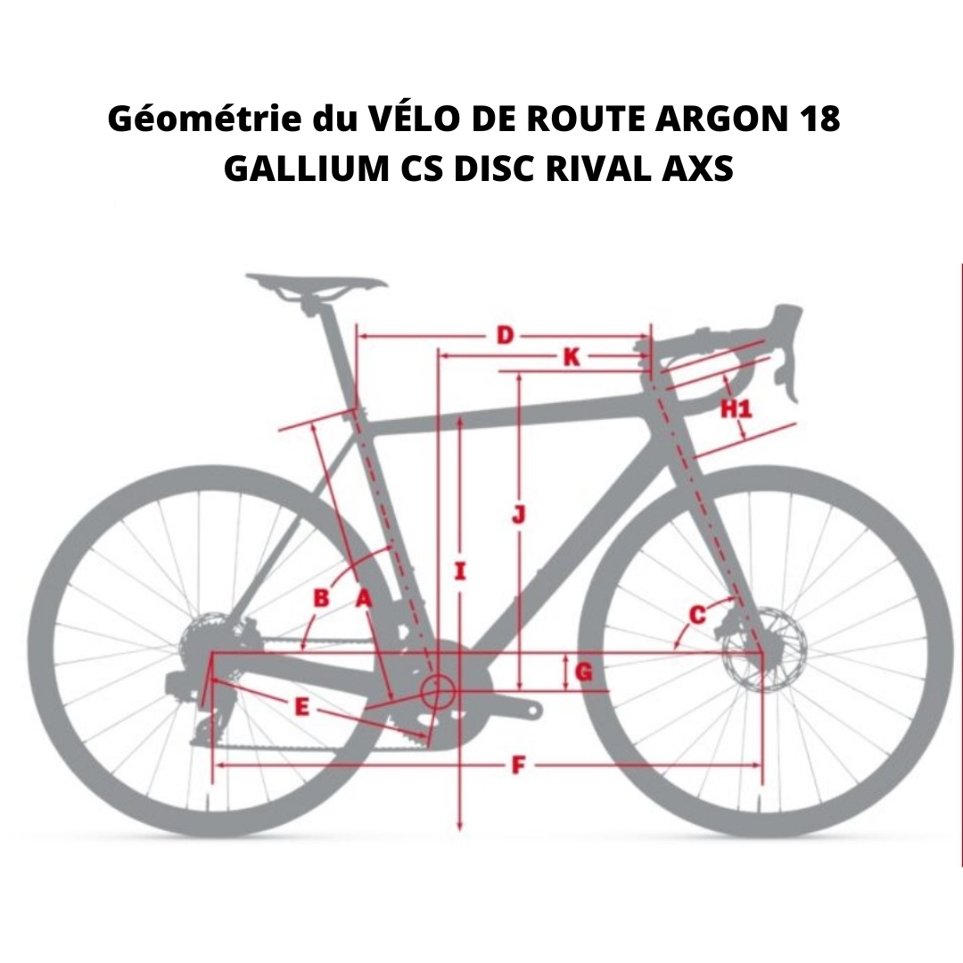 VÉLO DE ROUTE ARGON 18 GALLIUM CS DISC RIVAL AXS couleur SILVER/BLACK vu des parties de la géométrie