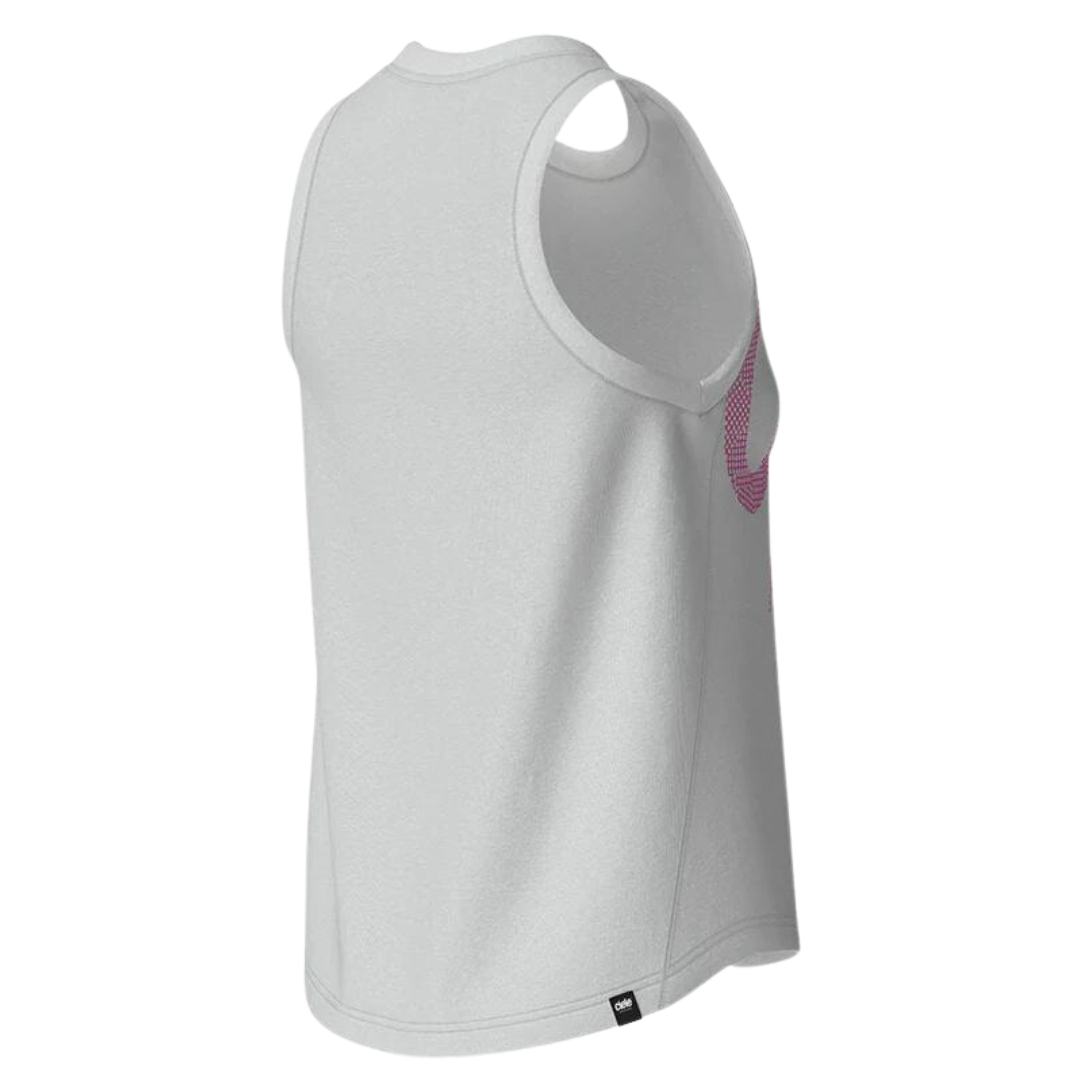 CAMISOLE D'ENTRAINEMENT CIELE ATHLETICS WNSBTANK BOLD ATHLETICS POUR FEMME couleur WH001-MARS ONEvue de la camisole blanche léttrée rose de profil arrière droit