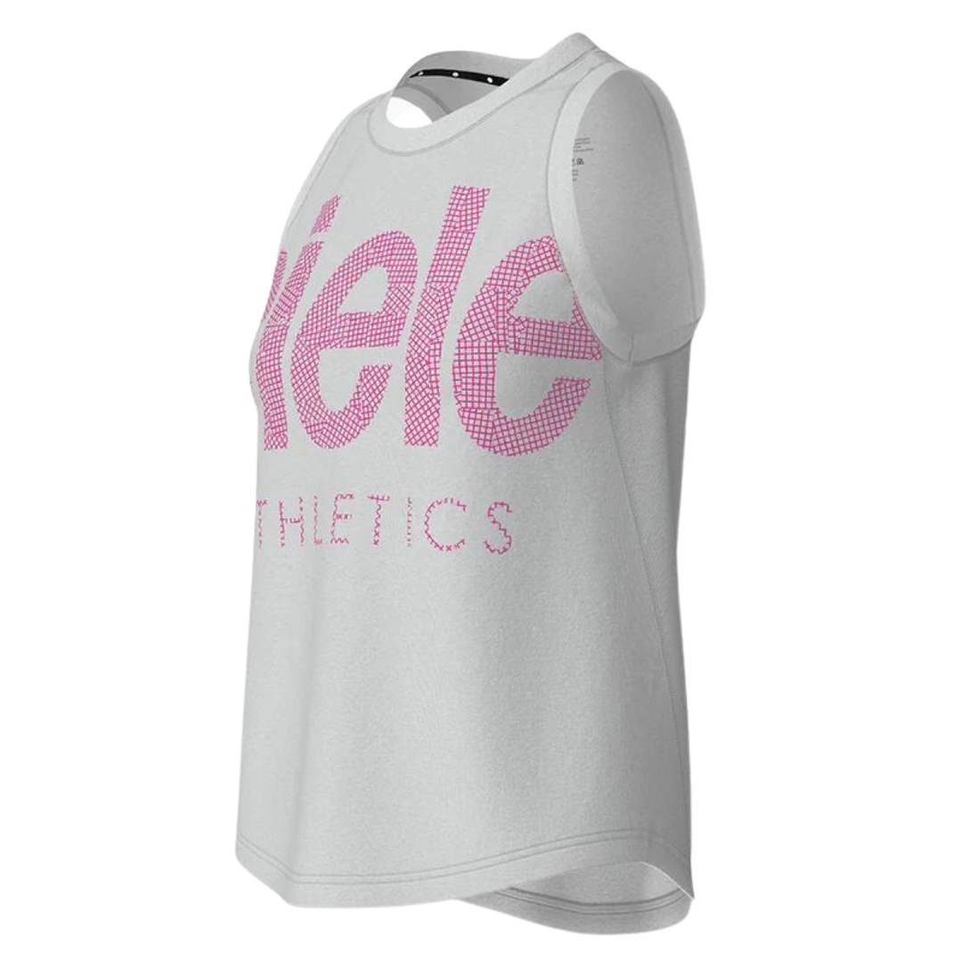 CAMISOLE D'ENTRAINEMENT CIELE ATHLETICS WNSBTANK BOLD ATHLETICS POUR FEMME couleur WH001-MARS ONEvue de la camisole blanche léttrée rose de profil avant gauche
