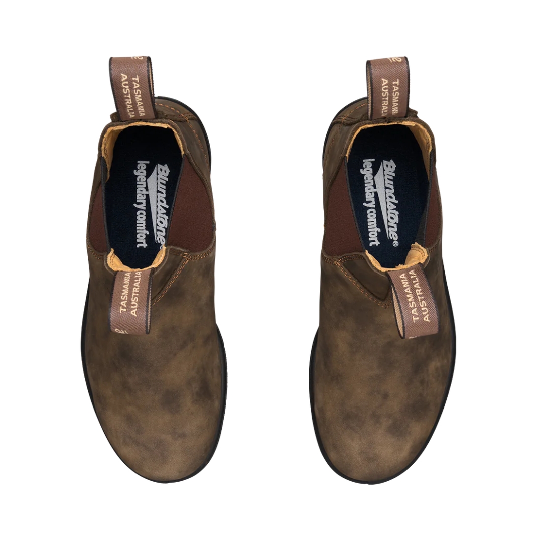 BOTTE URBAINE BLUNDSTONE 585 BRUN RUSTIQUE CLASSIQUE UNISEXE vue des bottes brunes du dessus