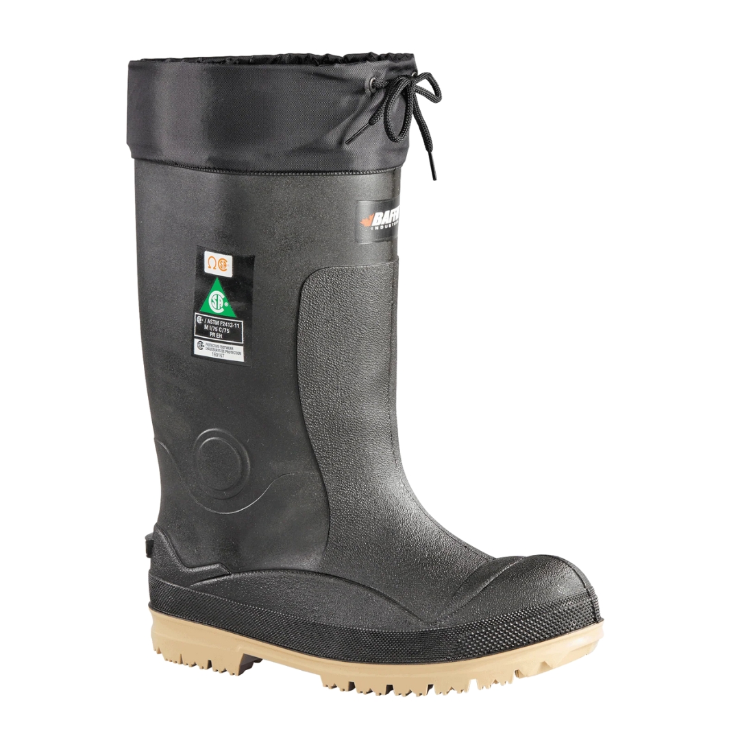 BOTTE D'HIVER DE SÉCURITÉ BAFFIN TITAN (PROTECTION ORTEILS ET SEMELLE) COULEUR NOIR VU DE LA BOTTE NOIRE AVEC SEMELE BEIGE DE PROFIL DROIT