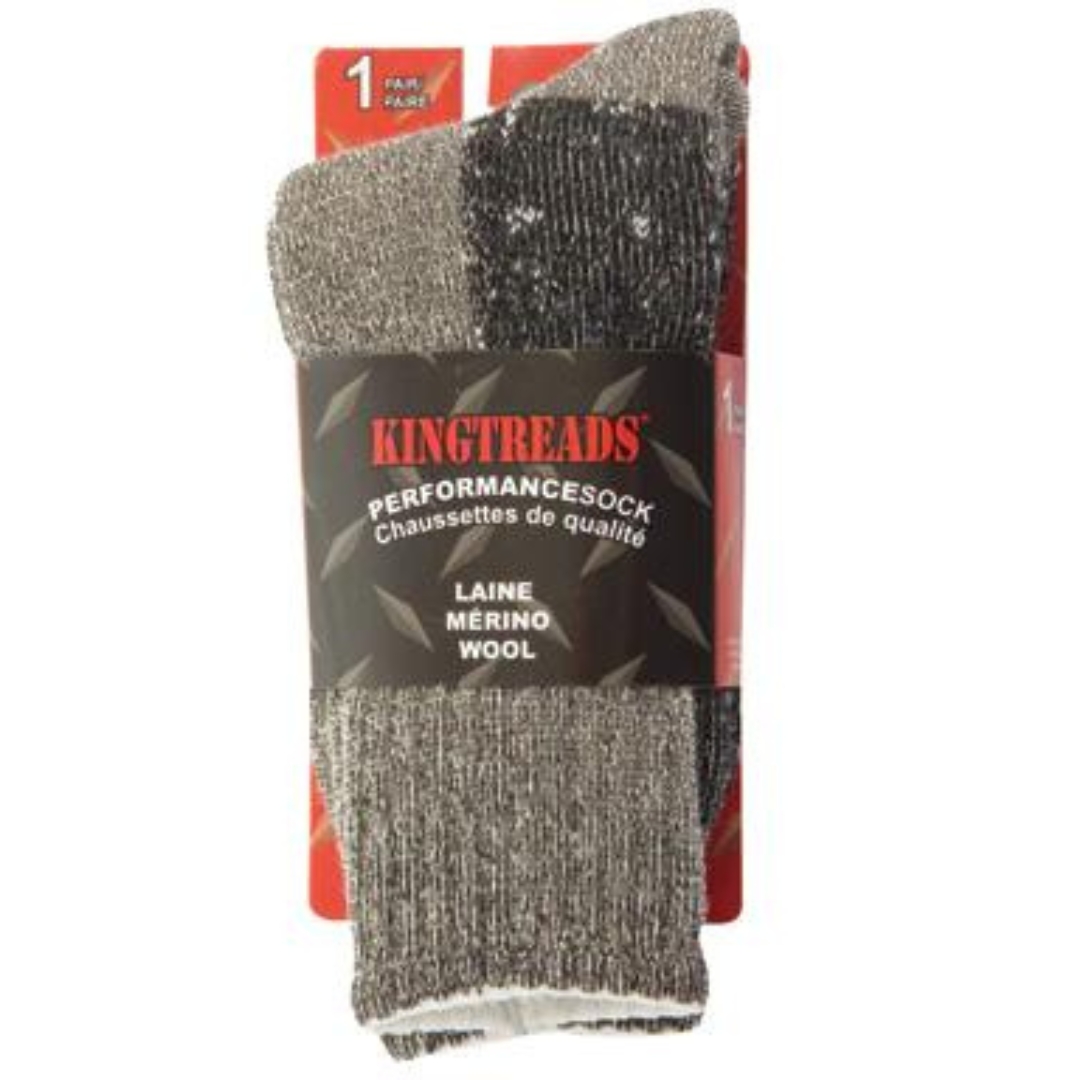 BAS DE TRAVAIL KINGTREADS EN MÉLANGE DE MERINO POUR HOMME couleur gris vu dans leur emballage