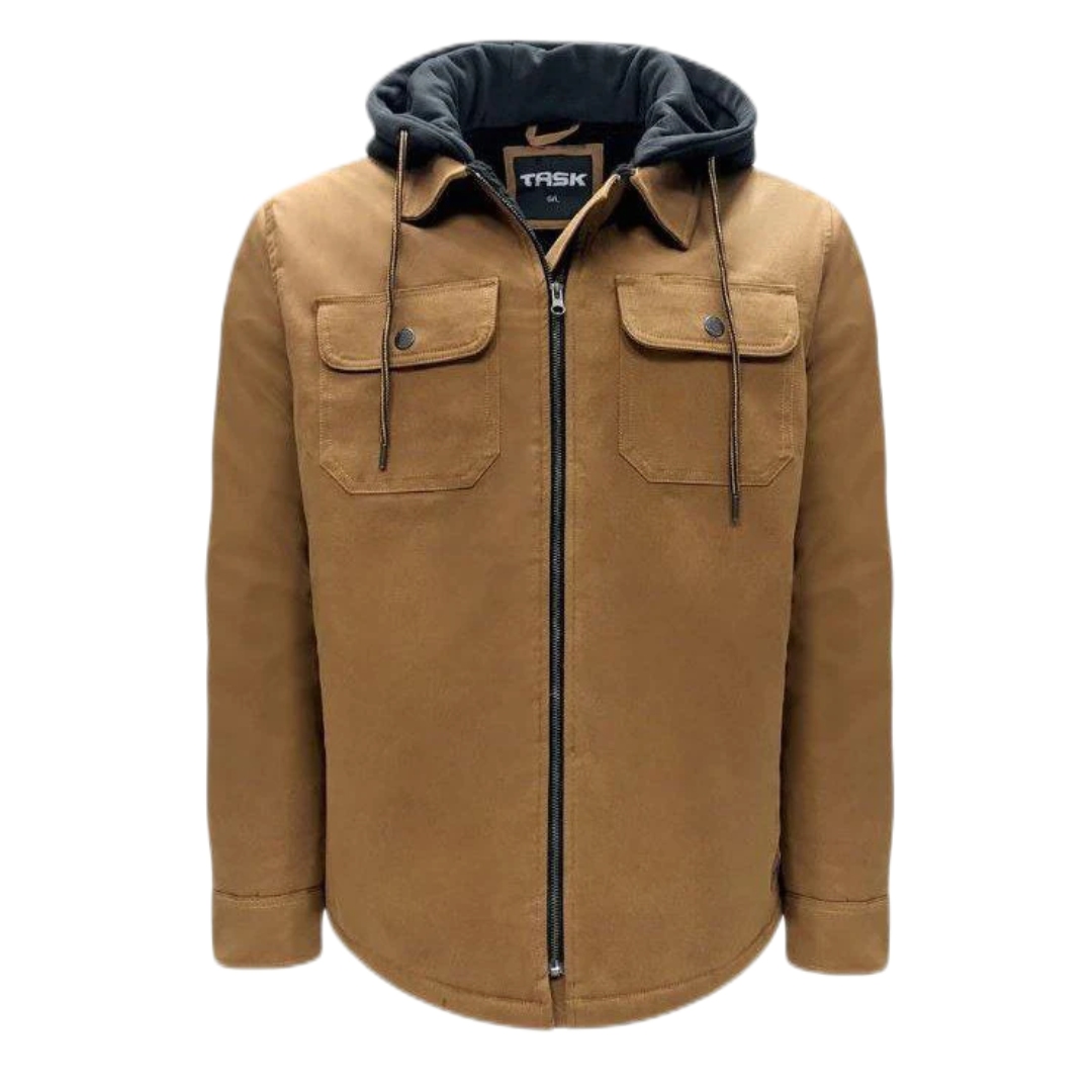 MANTEAU DE TRAVAIL EXTENSIBLE TASK DOUBLÉ EN SHERPA avec capuchon POUR HOMME couleur dk sand vu du manteau brun sable foncé de face