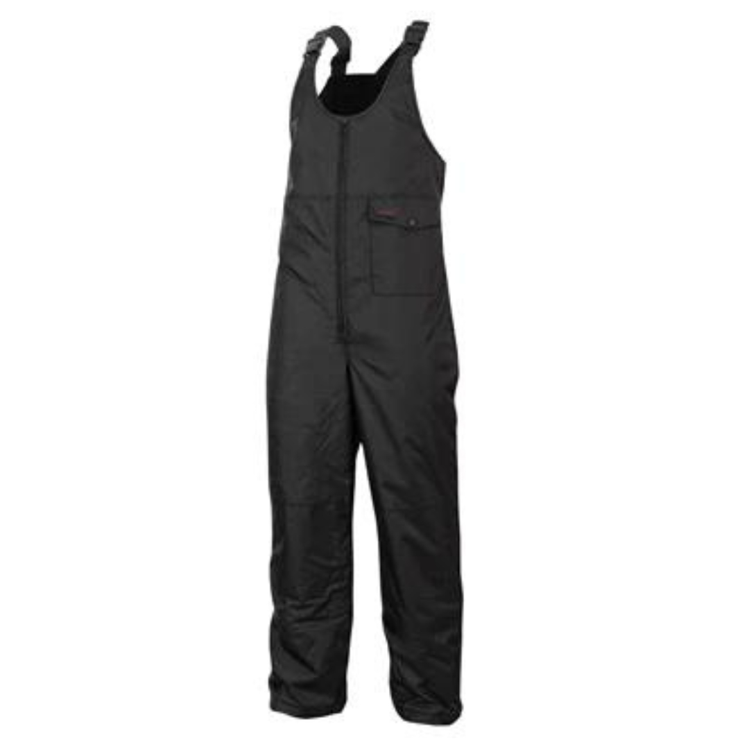 SALOPETTE D'HIVER POUR LE TRAVAIL KINGTREADS IMPERMÉABLE POUR HOMME COULEUR NOIR VU DE LA SALOPETTE ENTIÈREMENT NOIRE DE FACE