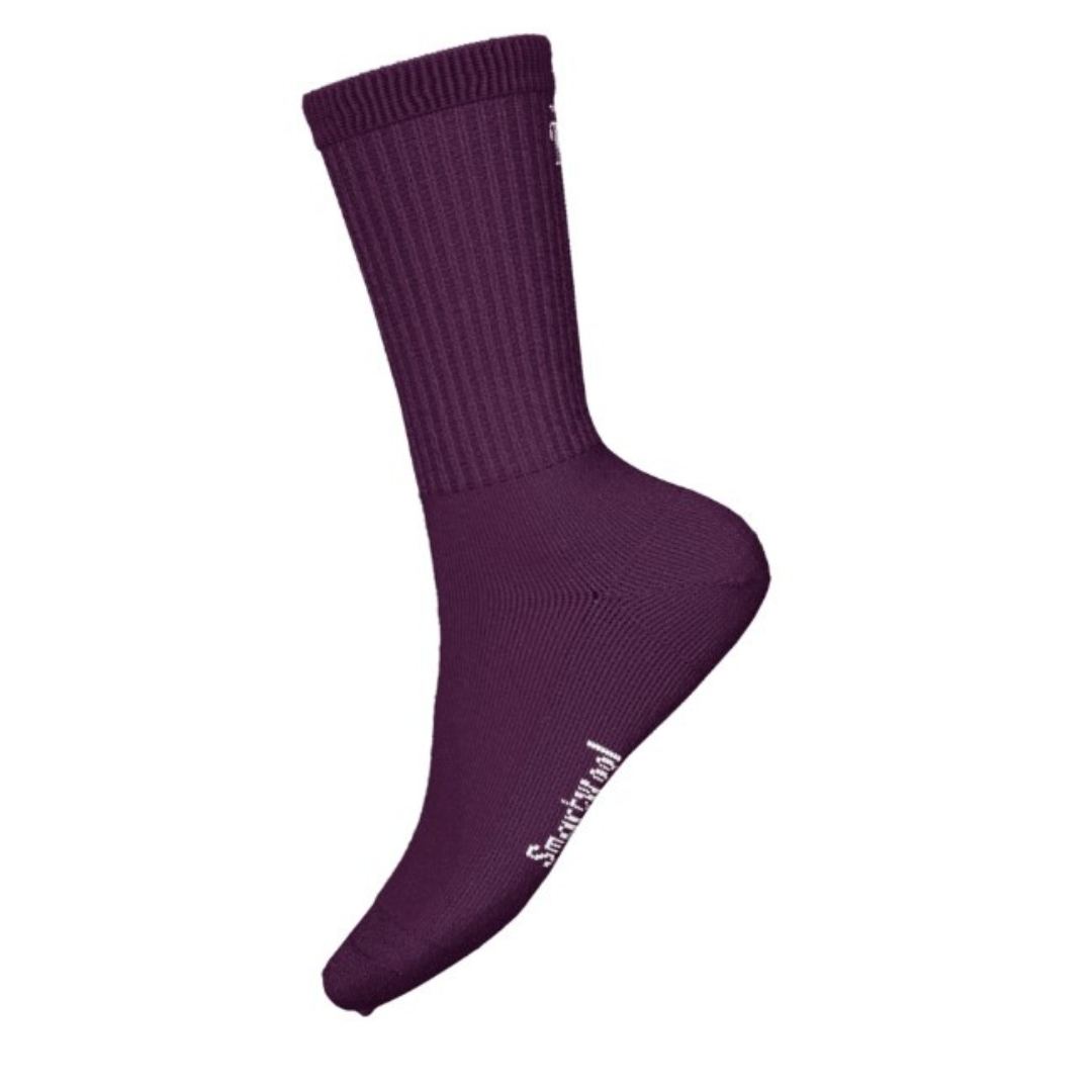 CHAUSSETTE DE RANDONNÉE SMARTWOOL CLASSIC HIKE EDITION FULL CUSHION SOLID POUR FEMME couleur bordeau vu de la chaussette rouge vin uni