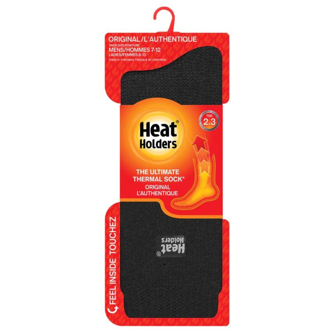 CHAUSSETTE THERMIQUE HEAT HOLDERS JOSHUA SOLID CREW POUR HOMME couleur black vu du bas noir dans son emballage de ventte
