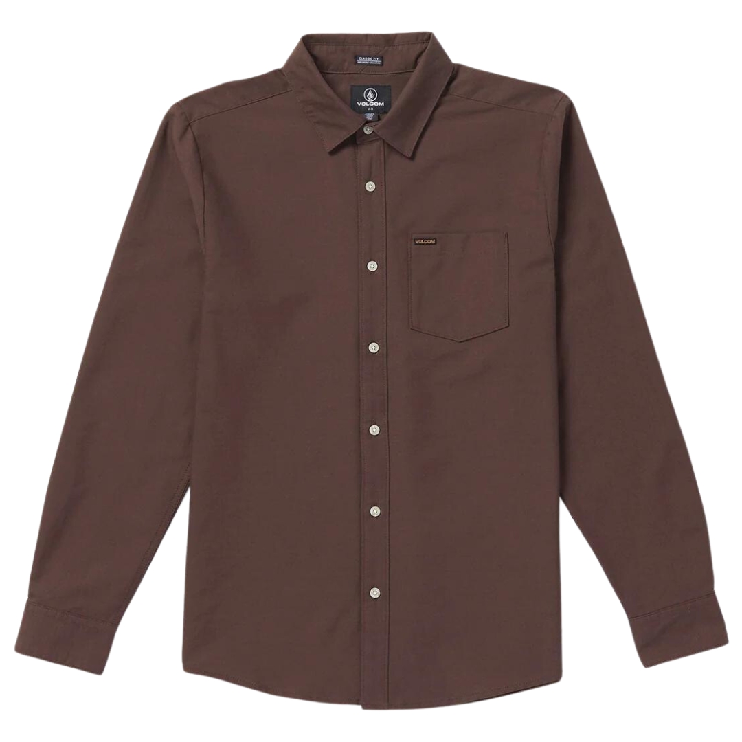 CHEMISE À MANCHES LONGUES VOLCOM VEECO OXFORD POUR HOMME couleur PMC-PUMICE vue de la chemise rouge terre de face