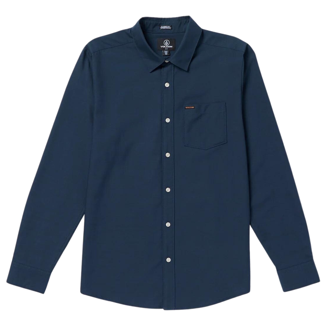 CHEMISE À MANCHES LONGUES VOLCOM VEECO OXFORD POUR HOMME couleur nvy-navy vue de la chemise bleue marine de face