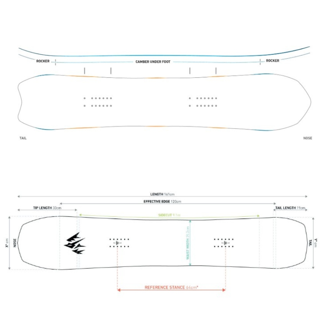 PLANCHE À NEIGE JONES STRATOS POUR HOMME vu des dimensions et forme de la planche