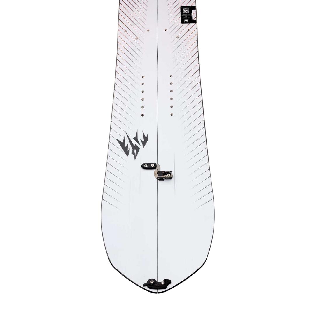 SPLITBOARD JONES STRATOS POUR HOMME vu de la planche blanche lignée rouge et noire vue en gros plan sur la pointe