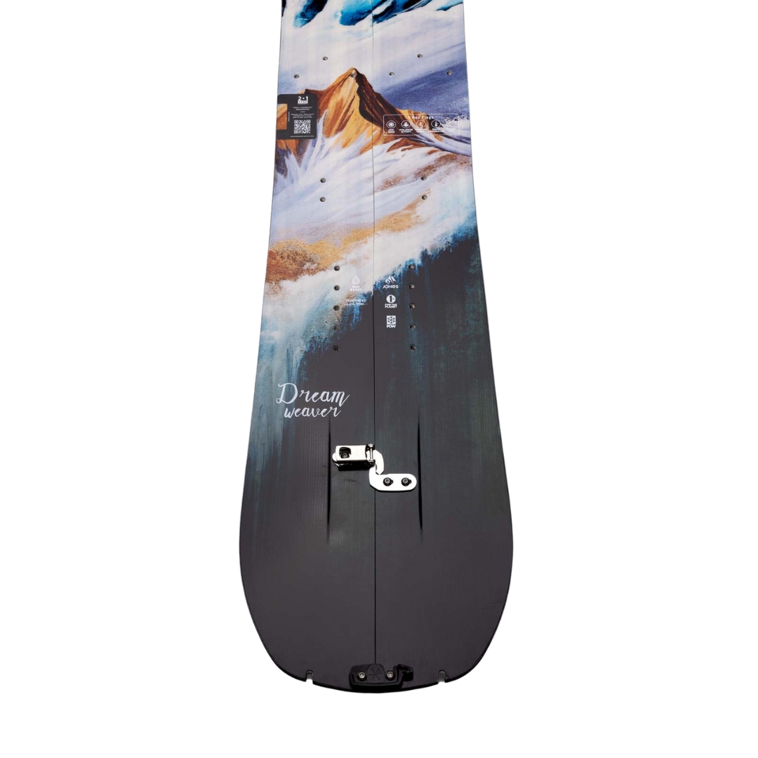 SPLITBOARD JONES DREAM WEAVER POUR FEMME VUE DE LA PLANCHE AVEC GRAPHIQUE DE MONTAGNE GROS PLAN SUR LA QUEUE