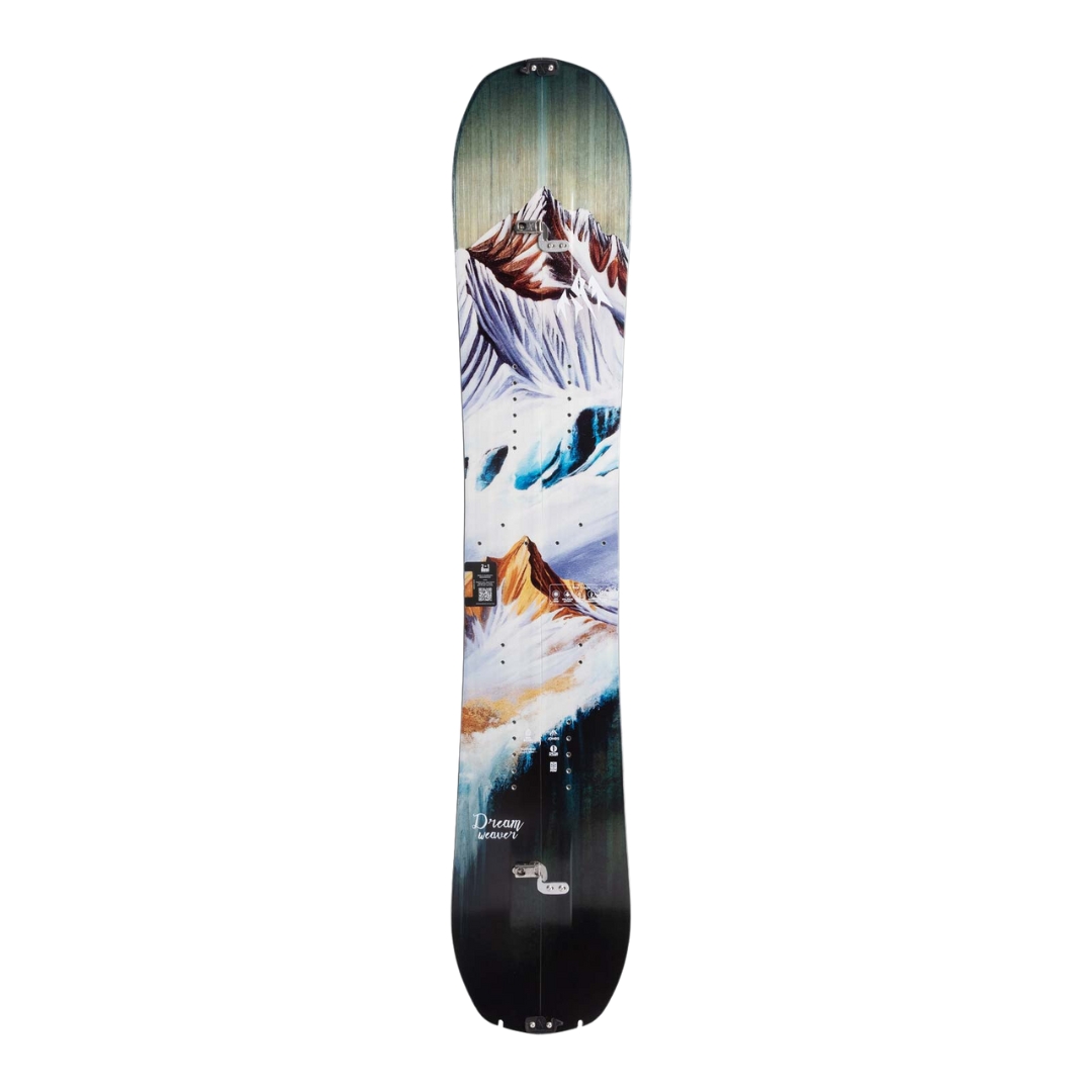 SPLITBOARD JONES DREAM WEAVER POUR FEMME VUE DE LA PLANCHE AVEC GRAPHIQUE DE MONTAGNE VUE DU DESSUS