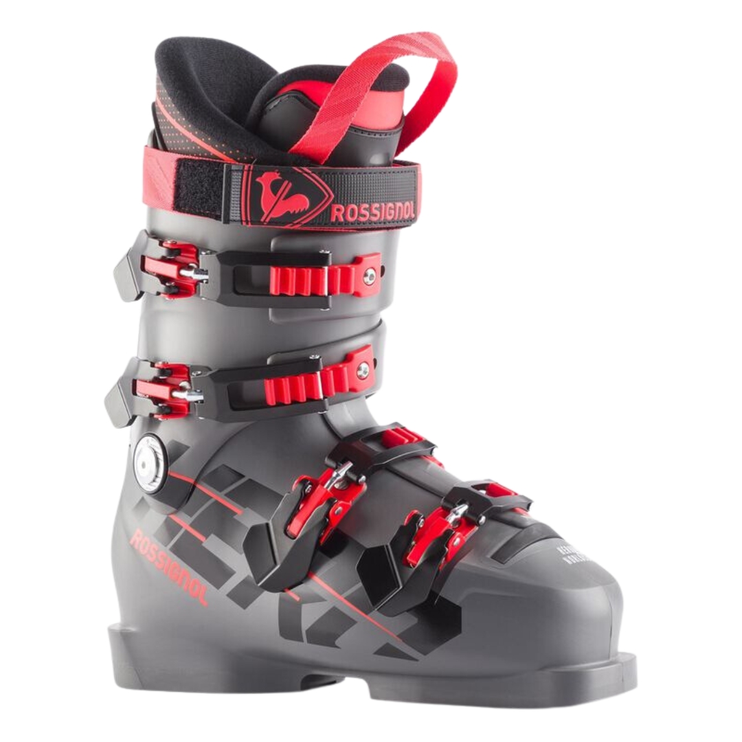 BOTTE DE SKI ALPIN ROSSIGNOL HERO WORLD CUP 70 SC POUR JUNIOR couleur m.grey vue de la botte grise et rouge de profil avant droit