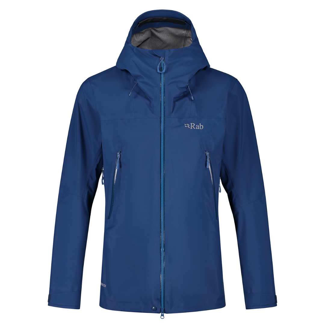 COQUILLE RAB KANGRI GORE-TEX POUR HOMME couleur ink vu du manteau bleu royal AVEC DÉTAILS BLEUS CIEL de face