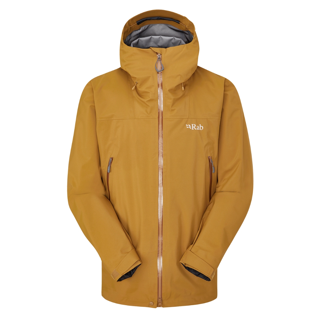 COQUILLE RAB KANGRI GORE-TEX POUR HOMME couleur footprint vu du manteau jaune orcre de face
