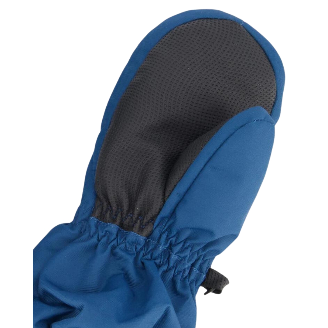 MITAINE DEUX PAR DEUX POUR ENFANT couleur majolica blue vu des mitaines bleues sarcelle en gros plan sur la paume doublée en noir