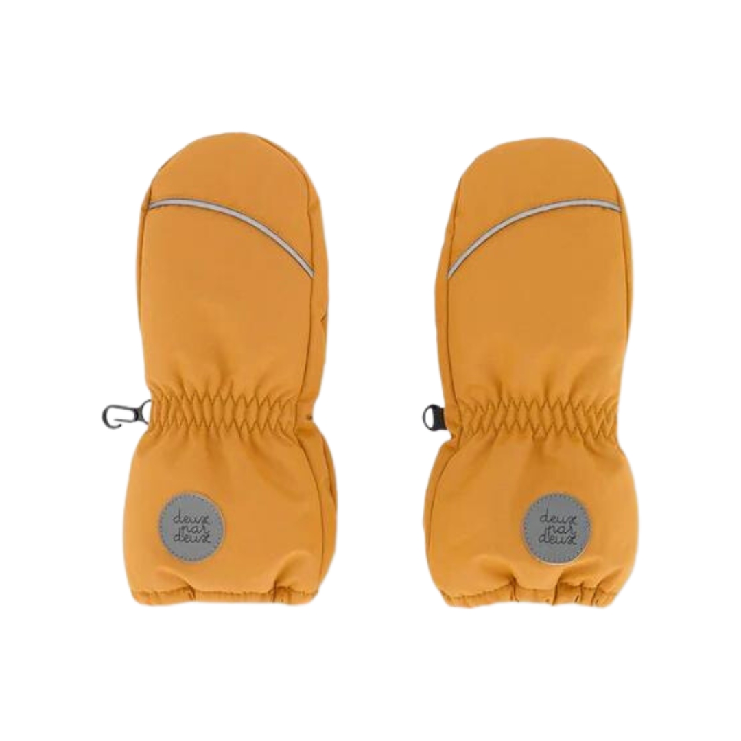 MITAINE DEUX PAR DEUX POUR ENFANT couleur glazed ginger vu des mitaines jaune ocre du dessus