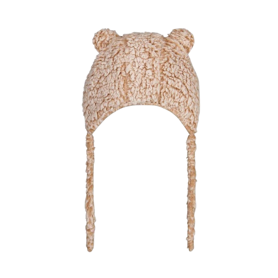 TUQUE EN SHERPA DEUX PAR DEUX AVEC OREILLES POUR BÉBÉ couleur whisper white vu du chapeau brun ocre chiné vue de l'arrière