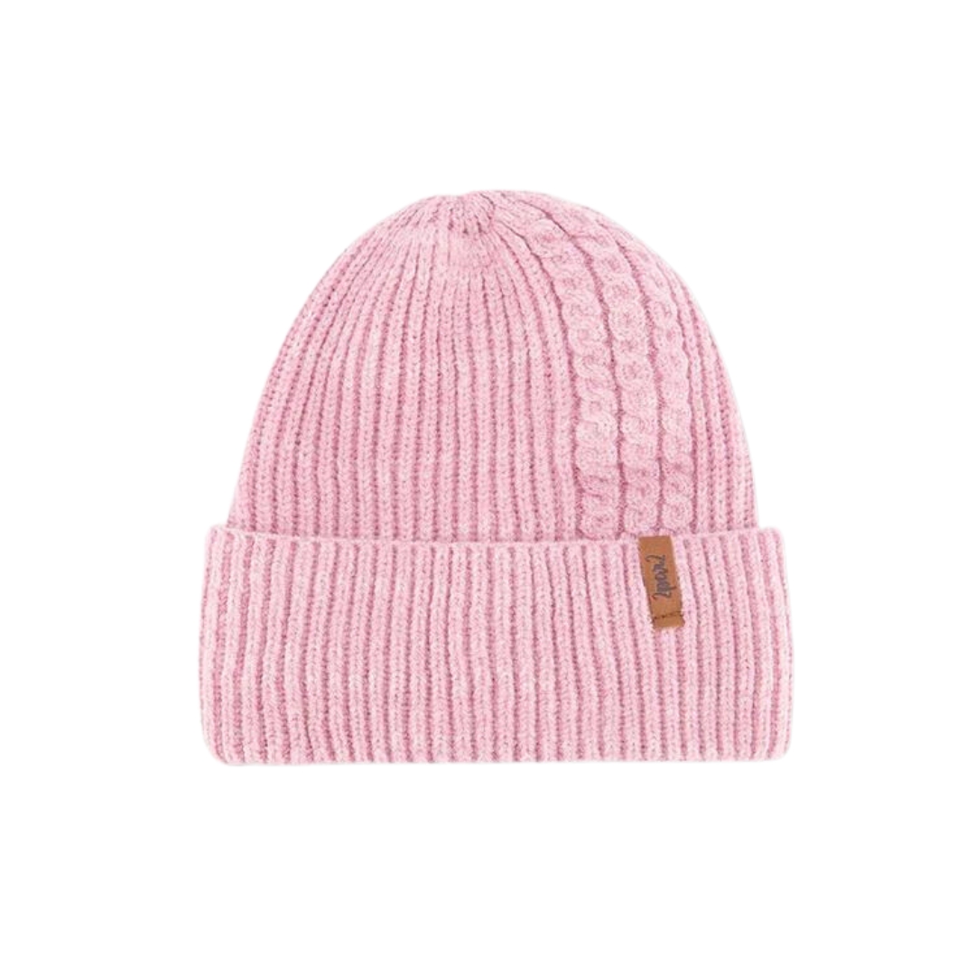 TUQUE EN TRICOT DEUX PAR DEUX POUR ENFANT couleur ZÉPHIR vue de la tuque rose pale de face