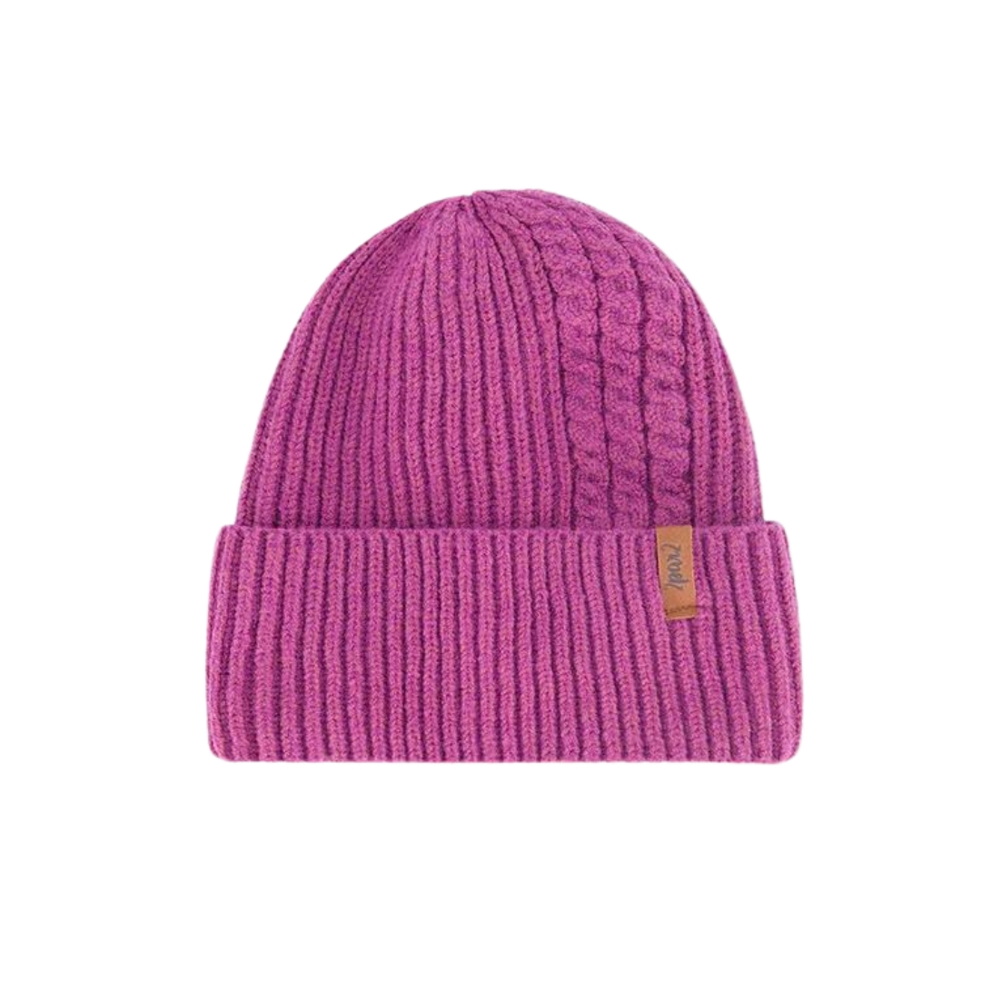 TUQUE EN TRICOT DEUX PAR DEUX POUR ENFANT couleur DAMSON vue de la tuque rose fuschia de face