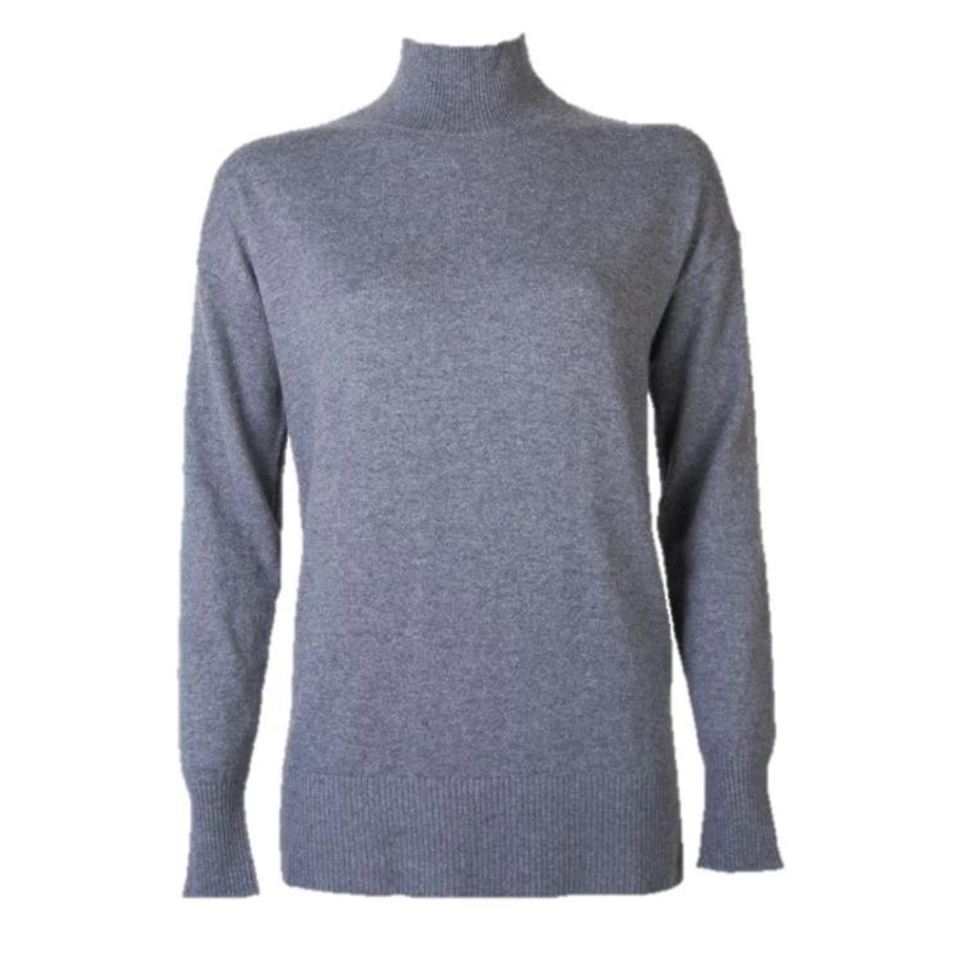 CHANDAIL À MANCHES LONGUES VISTA ALICE À COL MONTANT POUR FEMME couleur charcoal vu du chandail gris foncé à col montant de face