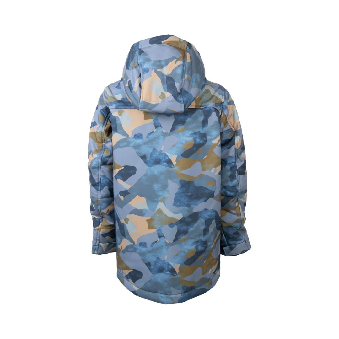 MANTEAU D'HIVER ISOLÉ DUTY NINE MASON POUR GARÇON couleur multi vu du manteau motif camouflage bleu, vert et beige de dos