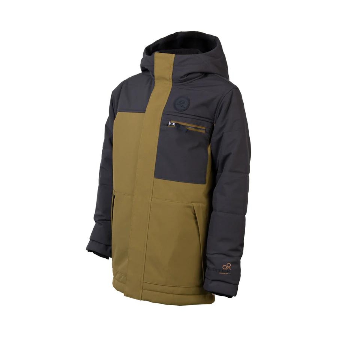 MANTEAU D'HIVER ISOLÉ DUTY NINE MASON POUR GARÇON couleur kaki vu du manteau vert kaki et noir de profil avant gauche