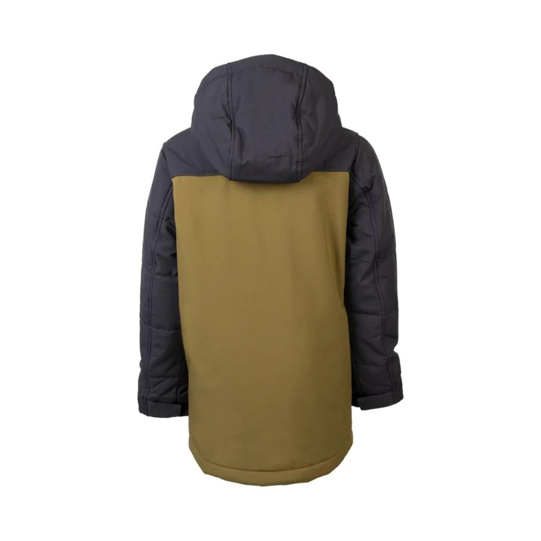 MANTEAU D'HIVER ISOLÉ DUTY NINE MASON POUR GARÇON couleur kaki vu du manteau vert kaki et noir de dos