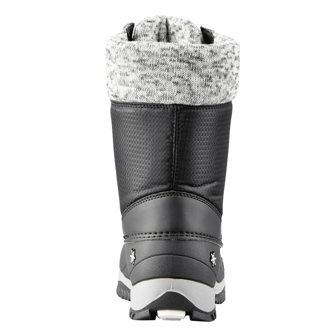 BOTTE D'HIVER BAFFIN AVERY POUR FILLE COULEUR NOIR VU DE LA BOTTE DROITE NOIRE ET GRISE DE DOS