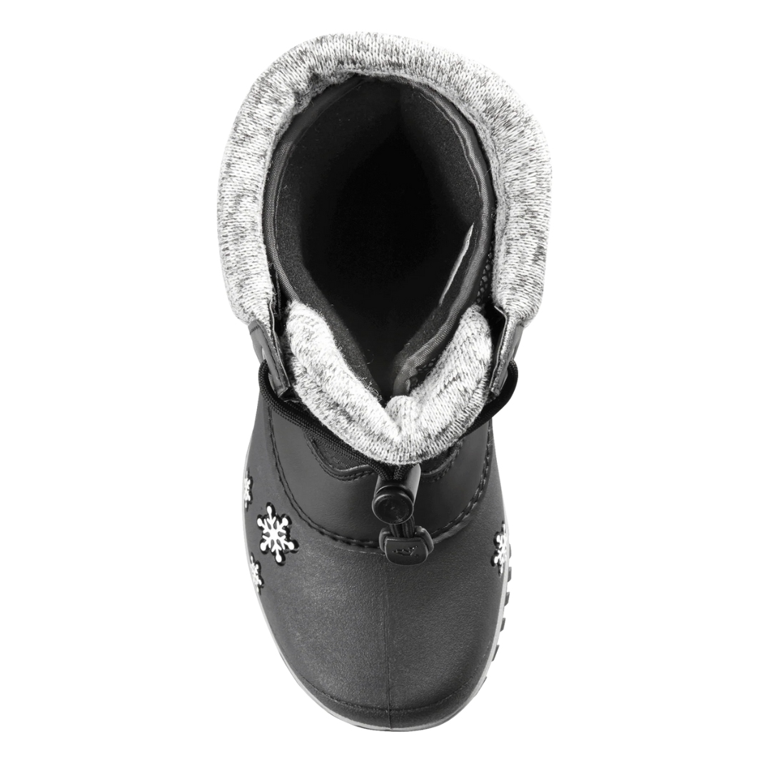 BOTTE D'HIVER BAFFIN AVERY POUR FILLE COULEUR NOIR VU DE LA BOTTE DROITE NOIRE ET GRISE DU DESSUS