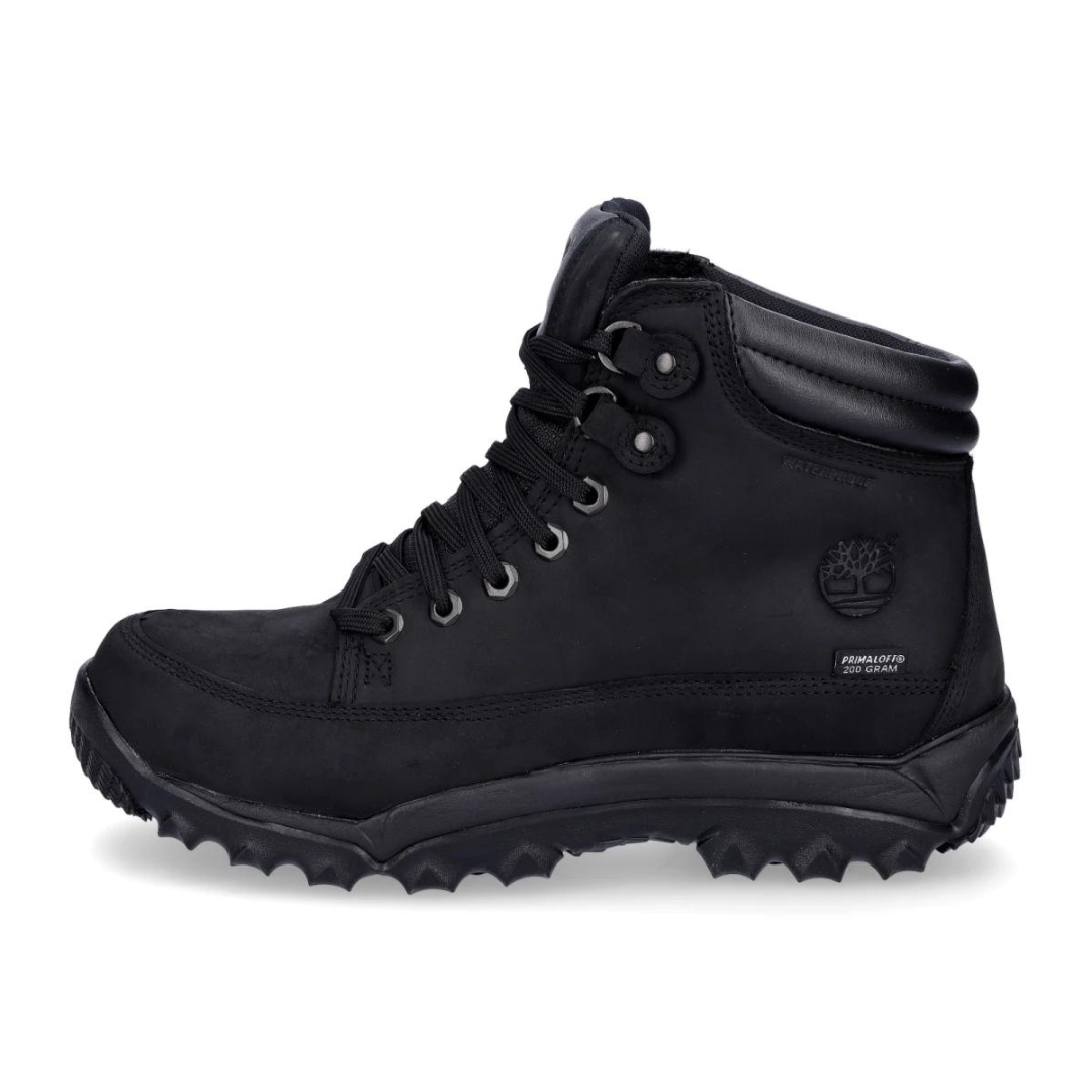 BOTTE D'HIVER IMPERMÉABLE TIMBERLAND RIME RIDGE 200GR POUR HOMME couleur noir vu de la botte gauche entièrement noire de profil gauche