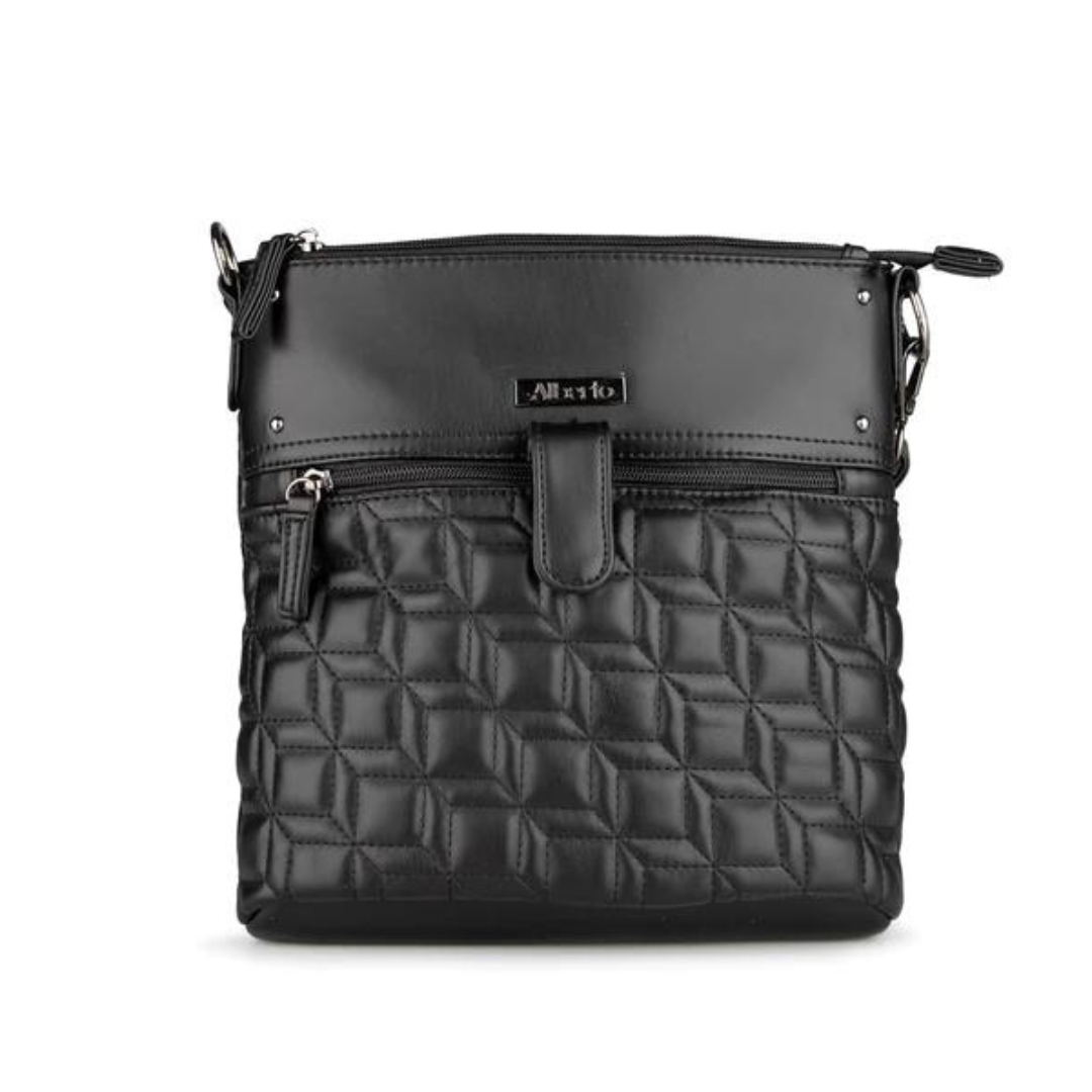 SAC À MAIN ALBERTO FHORY POUR FEMME couleur noir vu du sac à main noir matelassé de face