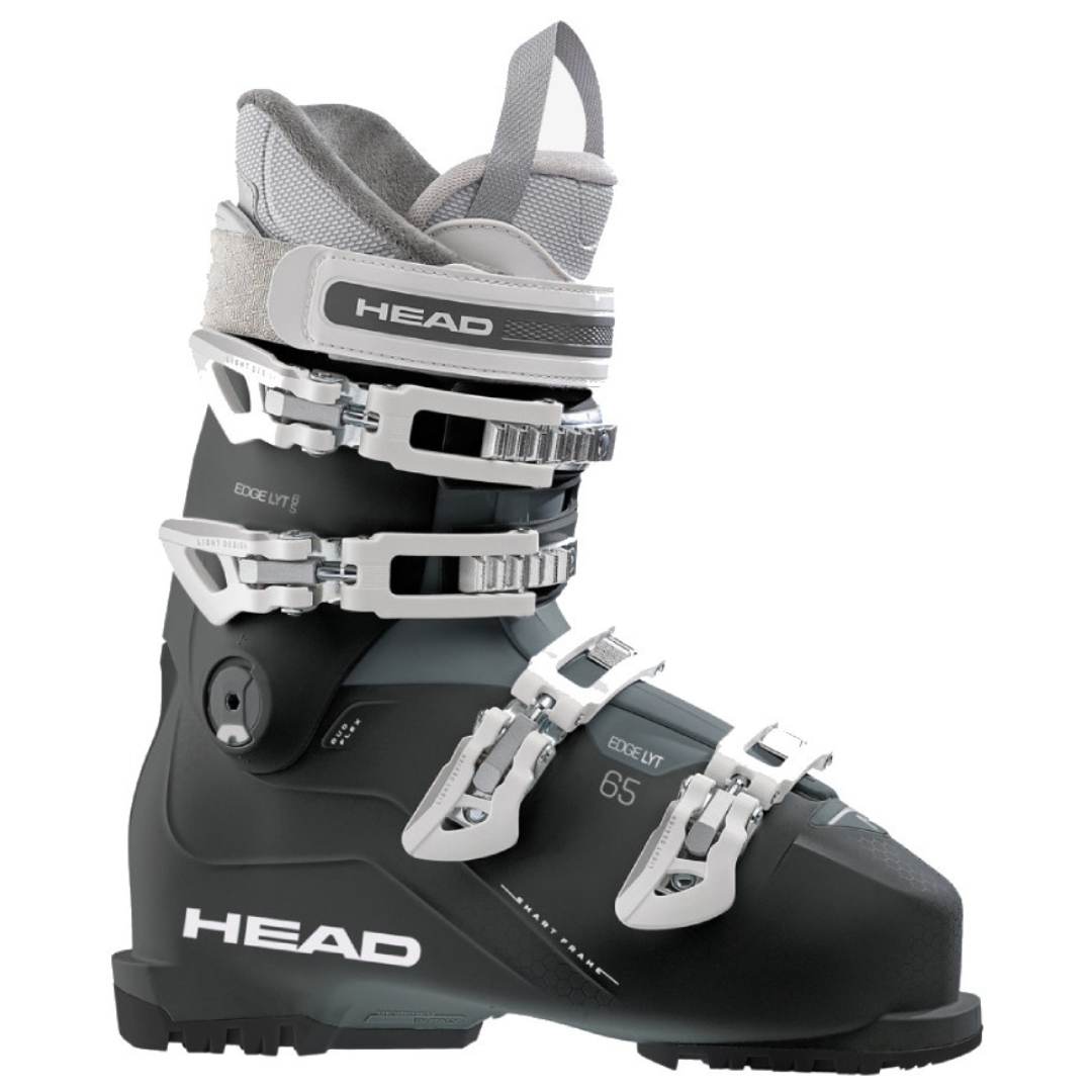 BOTTE DE SKI APLIN HEAD EDGE LYT RX W HV POUR FEMME couleur anthracite/black vu de la botte noire et grise de profil extérieur droit