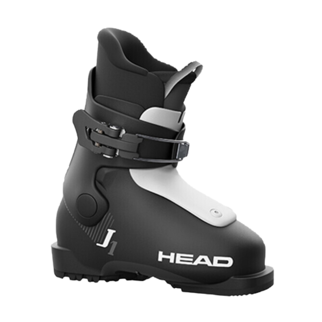 BOTTE DE SKI ALPIN HEAD J1 POUR JUNIOR couleur black/white vu de la botte noire et blanche de profil extérieur droit