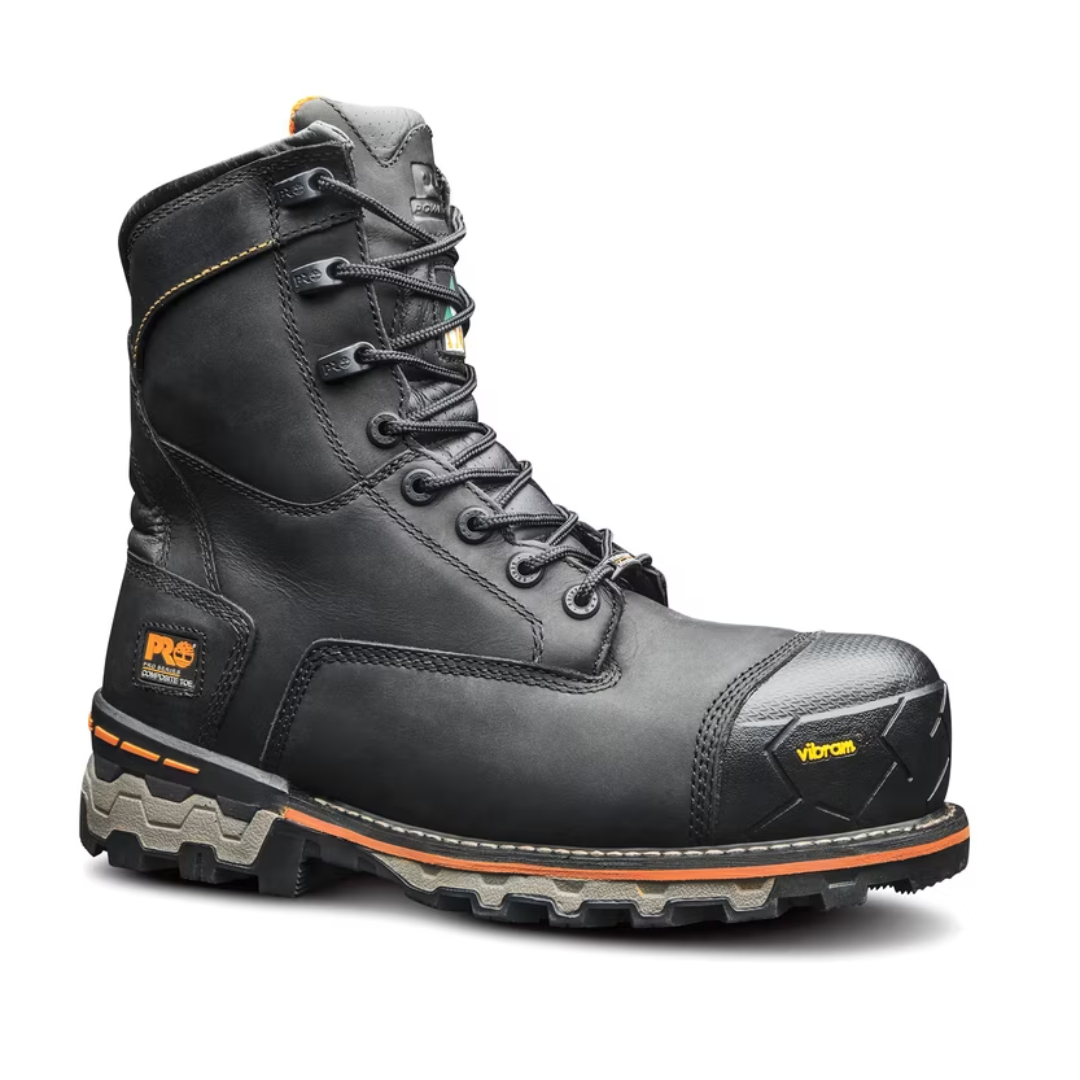 BOTTE DE SÉCURITÉ SANS MÉTAL TIMBERLAND PRO BOONDOCK IMPERMÉABLE 200G POUR HOMME couleur black vu de la botte droite noire de profil droit