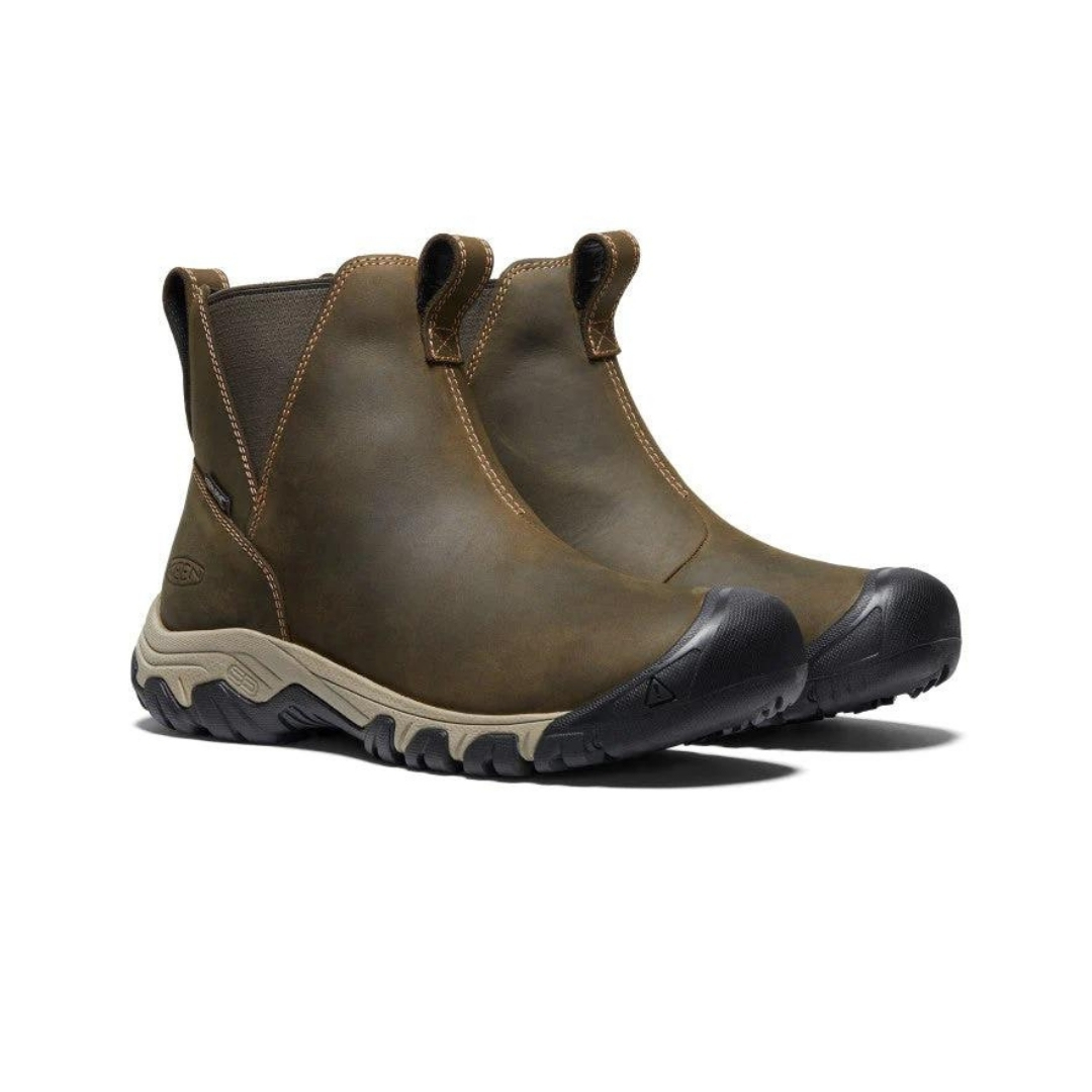 BOTTE D'HIVER KEEN GRETA CHELSEA WATERPROOF POUR FEMME couleur OLIVE/TIMBERWOLF vue des botte brune olive beige et noire de profil avant droit