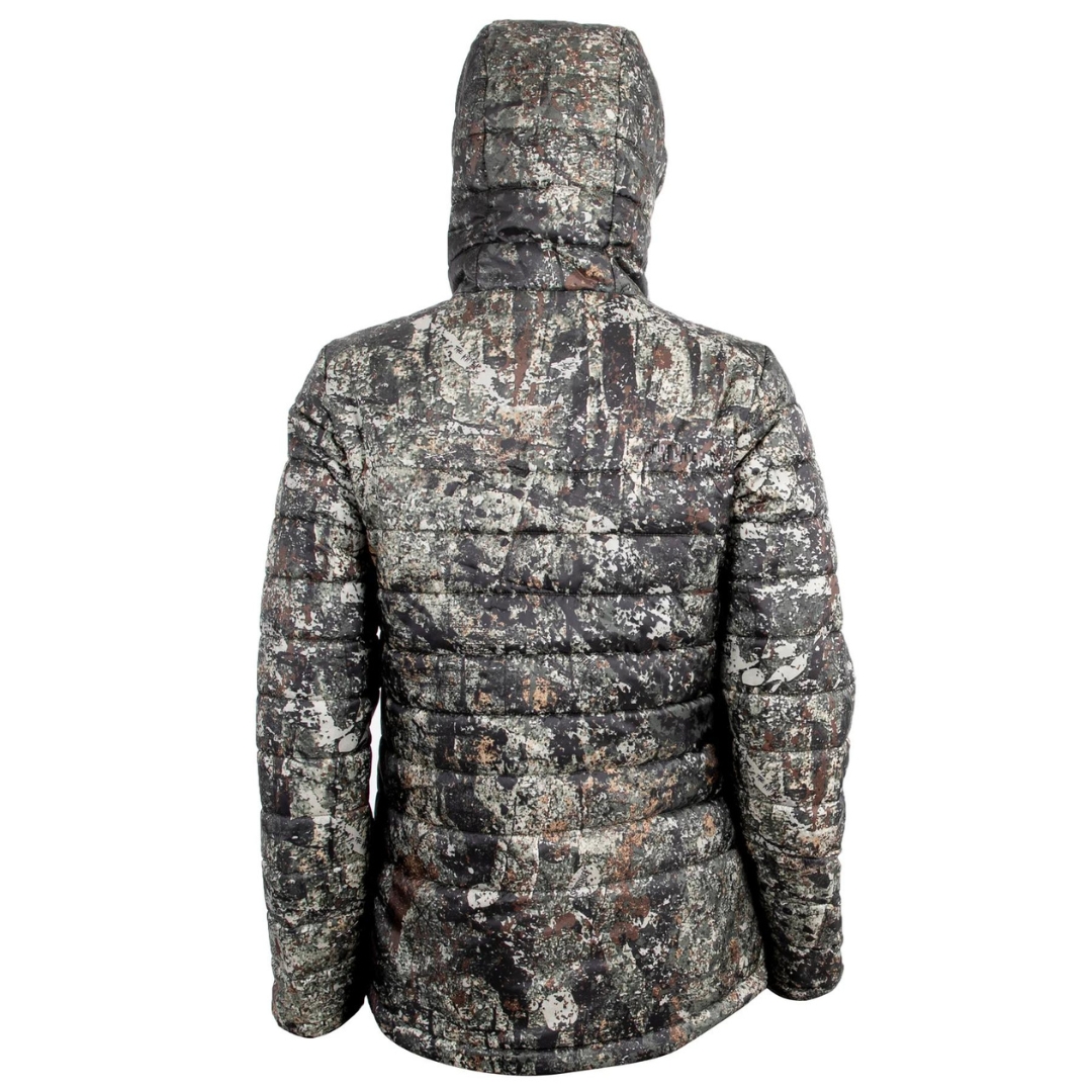 MANTEAU DE CHASSE SPORTCHIEF WILSON POUR FEMME COULEUR THE RIPPER VU DU MANTEAU À IMPRIMÉ CAMOUFLAGE TON DE TERRE VU DE DOS